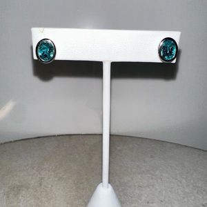 Swarovski blue crystal oval stud earrings - rhodium plated